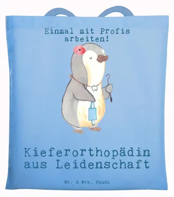 Produktbild von Mr. & Mrs. Panda Tote Bag Kieferorthopädin Leidenschaft - Sky Blue - Geschenk, Tasche, Schultasche, Laptoptasche, Jutebeutel, Baumwolltasche