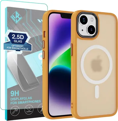 Produktbild von Handyhülle Magsafe für Apple iPhone 15 Handyhülle mit 9H Displayglas Bumper Case Magnet Cover – Farbe: Gelb