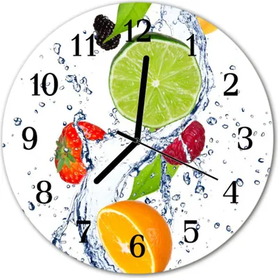 Produktbild von Glasuhr Wanduhr Küchenuhr Echt-Glas 30fi cm Früchte Zitrone grün gelb