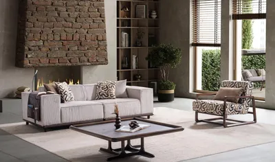 Zdjęcie produktu dla Nowoczesna beżowa 3-osobowa sofa i fotel z wysokiej jakości tkaniny