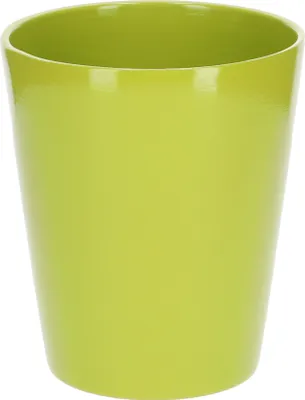 A plain, studio shot of a green ceramic pot.