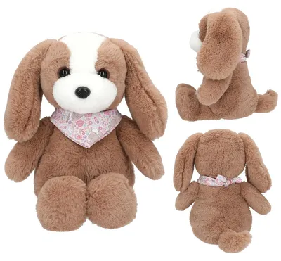 Imagen del producto de Depesche 13172, Peluche "Princesa Mimi" - Perro Milo en marrón y blanco, con orejas largas, un peluche de aproximadamente 25 cm de tamaño, con un collar adornado con flores