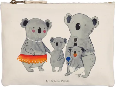Produktbild von Mr. & Mrs. Panda Mäppchen Koala Familie Größe M - Weiß - Geschenk, Family, Muttertag, Koalas, Federtasche, Kosmetiktasche, Kinder, Schlampermäppchen, kosmetiktäschchen