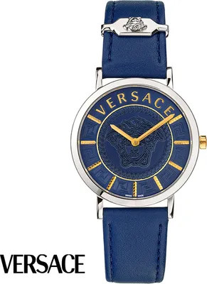 Immagine prodotto di Versace VEK400121 V-Essential argento oro blu cinturino in pelle orologio da donna NUOVO