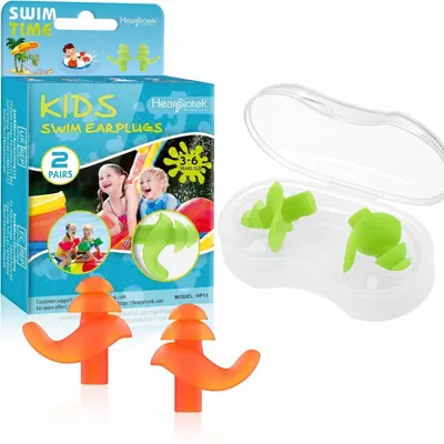 Produktbild von Ohrstöpsel Schwimmen Kinder, 2 Paar wasserdicht, Silikon, Grün Orange