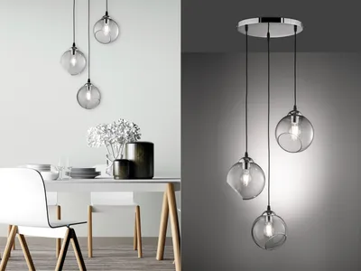 Produktbild von Designer LED Pendelleuchte Lampenschirme Kugelform Ø35m aus Rauchglas 3 flammig