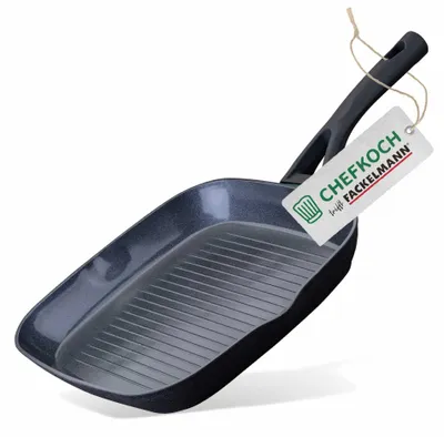 Produktbild von Chefkoch trifft Fackelmann - Grillpfanne Hamburg Ø 28 cm aus 100% recyceltem Aluminium mit keramischer Antihaft-Beschichtung, Soft-Touch-Griff, backofengeeignet bis 150°C