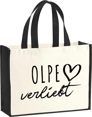 Produktbild von Huuraa Jutetasche Olpe verliebt 21 Liter Black Jute und Baumwolle Einkaufstasche Geschenkidee