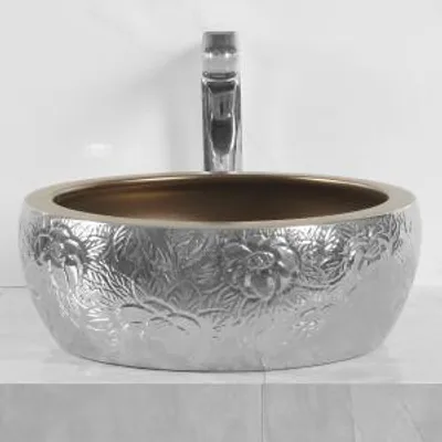 Zdjęcie produktu dla Umywalka nablatowa KERRA KR-124, ceramiczna,srebrna, średnica 42 cm