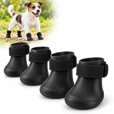 Produktbild von Hundeschuhe aus Silikon 4er-Set, wasserabweisend mit Klettverschluss & rutschhemmender Sohle – Pfotenschutz für Regen & Matsch – Schwarz, Gr. XXL