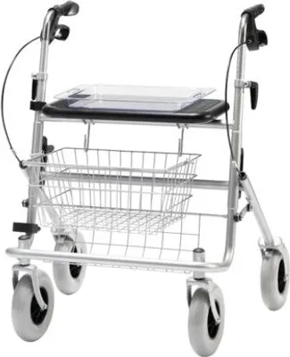 Produktbild von Rollator XXL,Bügelbr.,Tablett,Sitz,Korb,PU-ber.,silber met.,