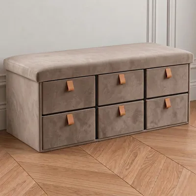 Productafbeelding van CASABEL Opvouwbare Schoenenbank van Fluweel met 6 Lades, Beige