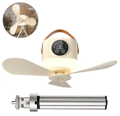 Produktbild von Akku Deckenventilator mit LED Licht, tragbar, mit Fernbedienung und Timer, für Camping und Outdoor