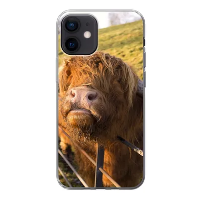 Produktbild von MuchoWow® Handyhülle Schutzhülle Hülle für iPhone 12 Scottish Highlander - Zaun - Gras Silikon Softcase Handy Hülle - Schutzhülle