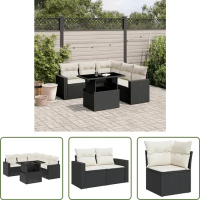 Produktbild von The Living Store 6-tlg. Garten-Sofagarnitur mit Kissen Schwarz Poly Rattan