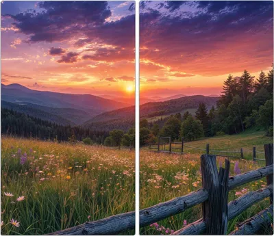 Produktbild von Spritzschutz Herdabdeckplatte Schneidebrett aus Glas Sonnenuntergang Wiese 2-Teilig (60x52cm)