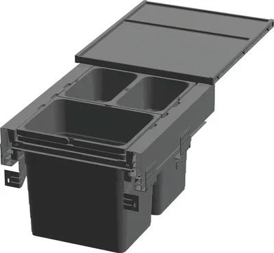 Produktbild von Ninka Abfalltrennsystem eins2pack Push-to-open - Korpusbreite 500mm, Dunkelgrau, 2x8L + 1x17L