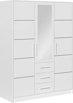Produktbild von Drehtürenschrank Nancy D3, 3 Türen Kleiderschrank mit Spiegel, Moderne Garderobe, Schrank Größe: 147 x 200 x 58 cm