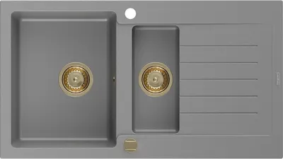 Produktbild von Mexen Matias 1,5-Becken-Granitspüle mit Abtropffläche 900 x 505 mm, Grau, Siphon Gold - 6502901505-71-G