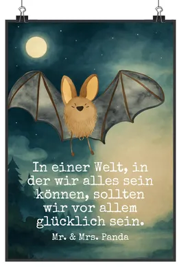 Produktbild von Mr. & Mrs. Panda Bild Fledermaus Flügel Design DIN A3 - Weiß - Geschenk, wanddeko, kunstposter, Lustige Sprüche, Plakat, drucke, kunstdruck poster