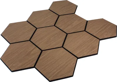 Produktbild von Akustikpaneel mit Holzfurnier Hexagon in Black Walnut - 727x600 mm - mit PET-Filz - 1 Stück