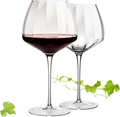 Produktbild von IMPERIAL Große Rotweingläser gewellt 930ml Set 2-Teilig "Cali" Bauchige Burgundergläser aus Crystalline Glas Handmade