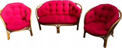 Produktbild von Kissenset für RATTAN-MÖBEL, Rot, Kissen für die Rückenlehne und Sitzfläche des Sofas, 2x Kissen für die Sessellehne und 2x Kissen für den Sesselsitz
