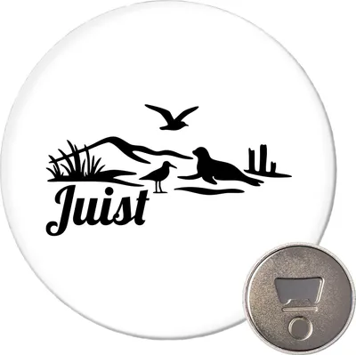 Produktbild von Huuraa Magnet Juist Strandmotiv 59mm Kühlschrankmagnet rund Flaschenöffner Geschenkidee