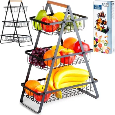Produktbild von Korb für Obst und Gemüse, schwarz, Metall, 3-stöckig, VILDE 229115