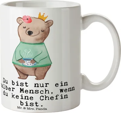 Produktbild von Mr. & Mrs. Panda Tasse Chefin Herz - Weiß - Geschenk, Witzig, Teetasse, Beste, Keramiktasse, Führungskraft, Pott, Kaffeetasse, CEO, Lustig, Spruch, kaffeebecher keramik