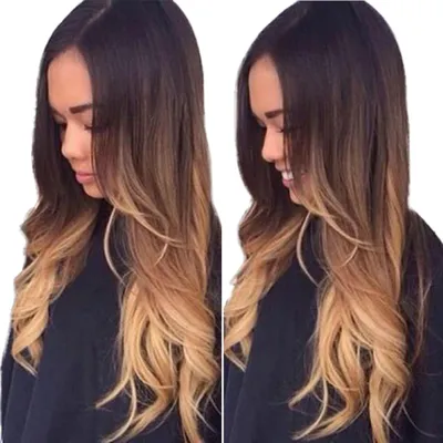 Produktbild von Farbverlauf natürliche lange lockige synthetische Haare Front Lace Frauen Perücke Haarteil
