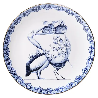 Image de Heinen Delfts Blauw – Assiette murale Redmer Hoekstra, motif pélican, diamètre 26 cm