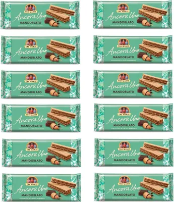 Produktbild von 12x Tre Marie Ancora Uno Wafer Mandorlato Waffeln gefüllt mit Milchschokolade Creme und gehackten Mandeln 140g