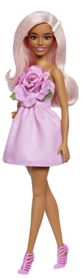 Produktbild von Barbie Fashionistas Puppe Nr. 238 in einem trägerlosen Rosenkleid, rosa Haare mit Spangenzubehör, Modepuppe, Weiblich, 3 Jahr(e), Junge/Mädchen, 127,5 mm, 174 g