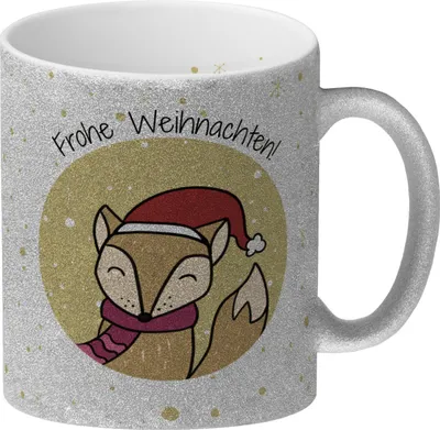 Produktbild von Frohe Weihnachten Glitzer-Kaffeebecher mit süßem Fuchs
