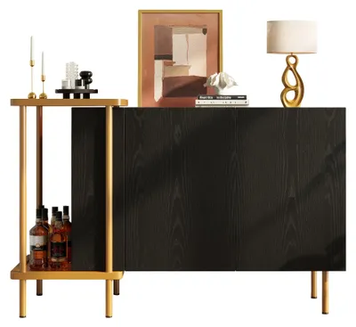 Image de Buffet - Rangement - Meuble de rangement - Armoire - Armoires - Noir - Bambou - 120x40x77,5 cm - Moderne