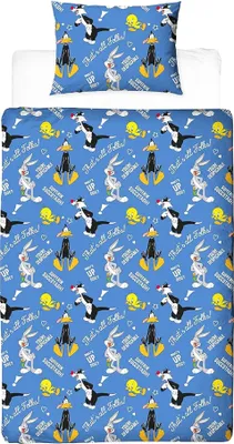 Immagine prodotto di Looney Tunes - Biancheria da letto reversibile "Thats's All Folks" TC169 (letto singolo) (Blu/Bianco/Giallo/Nero)
