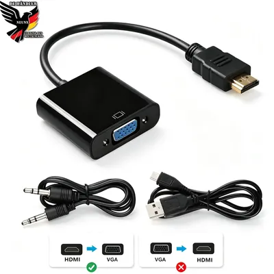 Produktbild von HDMI zu VGA Adapter, HDMI zu VGA Konverter Vergoldete Schnittstelle | mit Audio/Stromschnittstelle und Kabel, kompatibel mit Computer, Laptop, Monitor