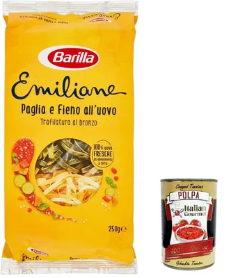 Produktbild von 3x Barilla Pasta all' Uovo Le Emiliane Paglia e Fieno, Eiernudeln, Pasta mit Ei 250g + Italian Gourmet polpa 400g