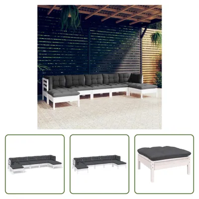 Produktbild von The Living Store 7-tlg. Garten-Lounge-Set mit Kissen Weiß Kiefernholz
