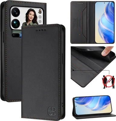 Produktbild von Lederhülle für Xiaomi 17 Pro Max Hülle Flip Brieftasche Kartenfächern Ständer Schutzhülle Schwarz