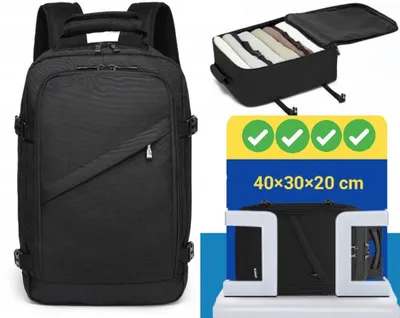 Zdjęcie produktu dla Kono plecak bagaż podręczny do samolotu Ryanair WizzAir 40x30x20 Mały 20L czarny Expander