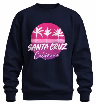Produktbild von Santa Cruz California Palmen Retro Surfer Strand Küste Sweatshirt Pullover, Navy, M