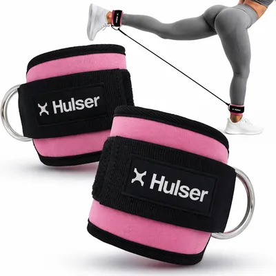 Produktbild von Hulser Fußschlaufen – 2 Stück – Schwarz – Ankle Straps für Fitness Training am Kabelzug – Cuff für Krafttraining z. B. Kickbacks - Rosa