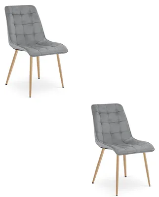 Productafbeelding van Chaise - Leobert - Tweedelig - Lichtgrijze veloursstof / Eikenhouten poten - Set van 2