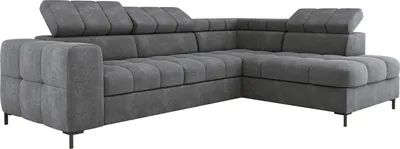 Produktbild von PABLO Ecksofa 279x201 cm Mit Schlaffunktion, Bettkasten, Verstellbaren Kopfstützen, Samtigem VOGUE-Stoff, Pflegeleicht Mit EASY CLEAN-Technologie, Metallfüße Linke Layout, Farbe ASCHGRAU