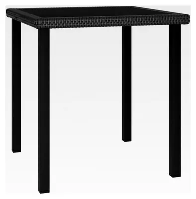 Produktbild von Garten Esstisch aus Poly Rattan mit Stahlgestell und Glasplatte, Schwarz, 70x70x73cm