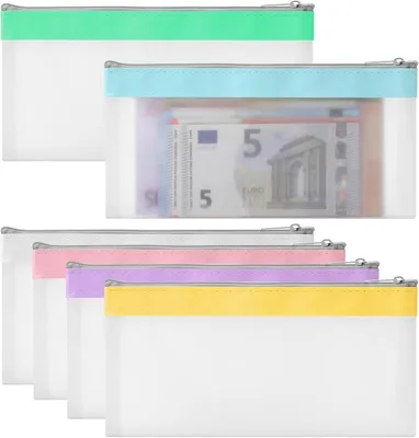 Imagen del producto de Bolsas de cosméticos transparentes, impermeables, juego de 6 unidades, 19,3 x 9,4 cm, ideales para viajes y uso diario
