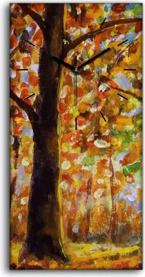 Produktbild von Küchenuhr Bürouhr Leinwand Uhr Geräuschlos 30x60 Gemälde Wald Bäume Herbst Natur - schwarze Hände