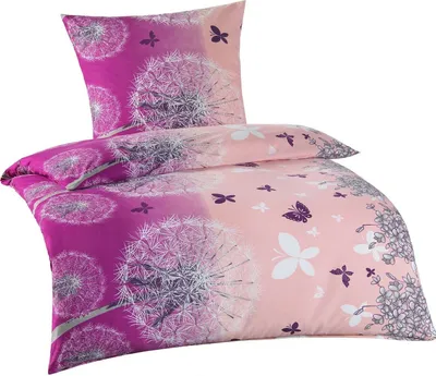Produktbild von 2-teilig Bettwäsche Bettgarnitur Bettbezug Mikrofaser Übergröße 155x220 Kissenbezug 80x80 NEU Bügelfrei Lila Rosa Romantik Fantasie